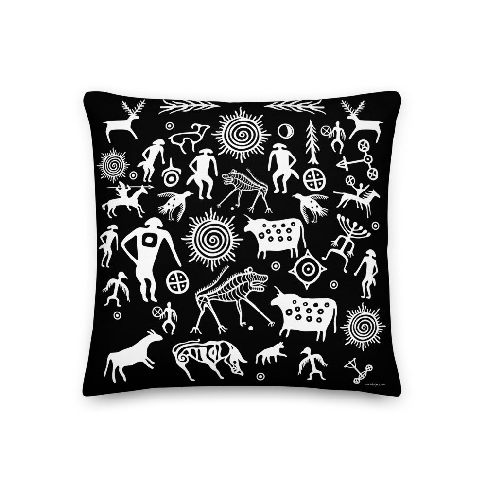Premium Black Stuffed Pillow - Petroglyphs #2