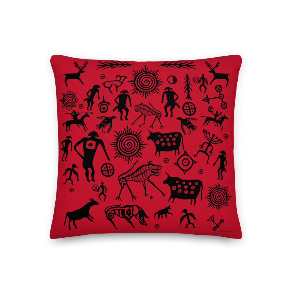 Premium Red Stuffed Pillow - Petroglyphs #2