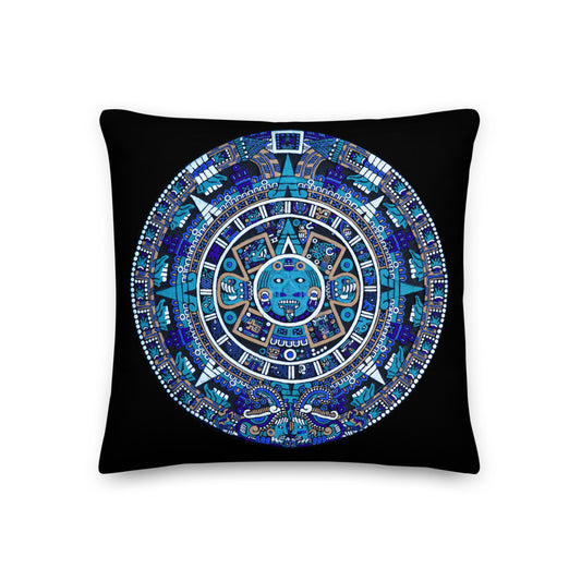 Premium Stuffed Pillow - Mayan Calendar in Blue