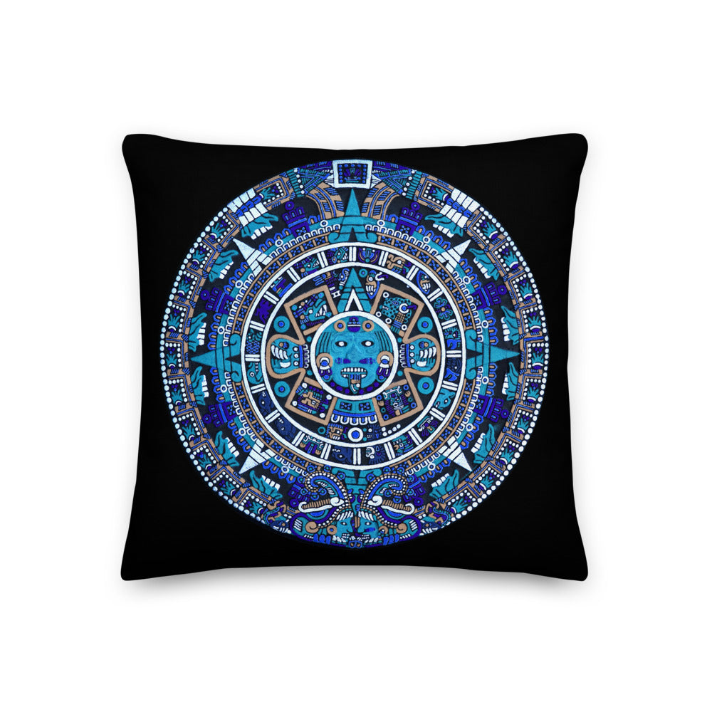 Premium Stuffed Pillow - Mayan Calendar in Blue