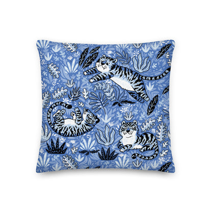 Premium Stuffed Pillow - Cavorting Blue Tigers