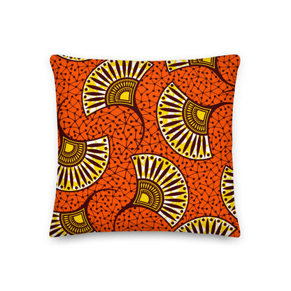 Premium Stuffed Pillow - African Fans in Yellow & Orange
