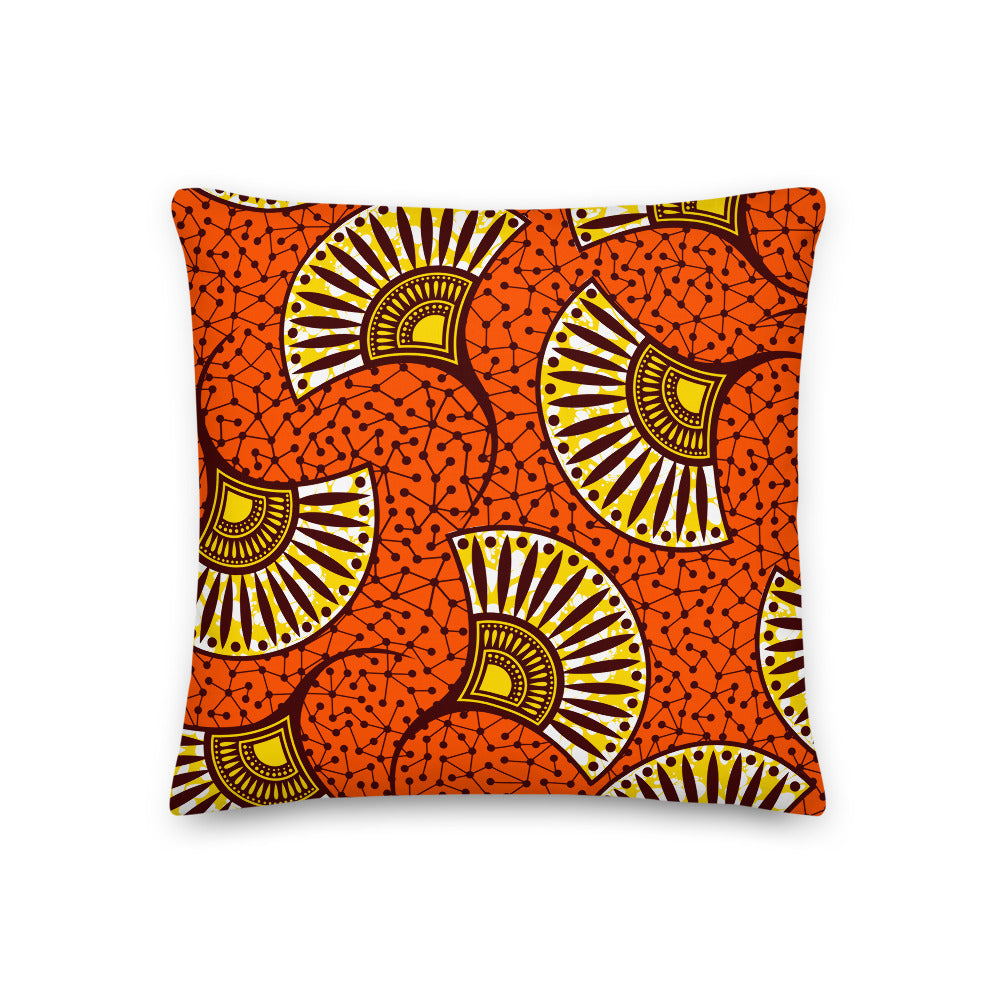 Premium Stuffed Pillow - African Fans in Yellow & Orange