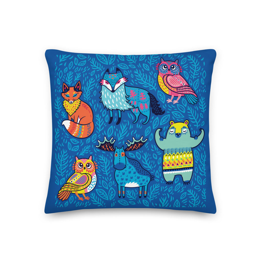 Premium Stuffed Pillow - Hygge Blue Moose, Foxes, Owls & a Bear