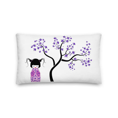 Premium Stuffed Pillow - Kokeshi Doll with Purple Flowers