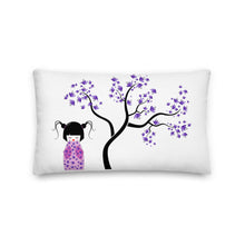 Load image into Gallery viewer, Premium Stuffed Pillow - Kokeshi Doll with Purple Flowers
