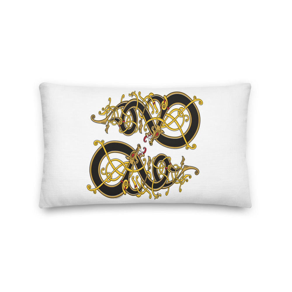 Premium White Pillow - Viking Dragon Tangled in Celtic Knots