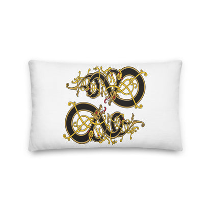 Premium White Pillow - Viking Dragon Tangled in Celtic Knots