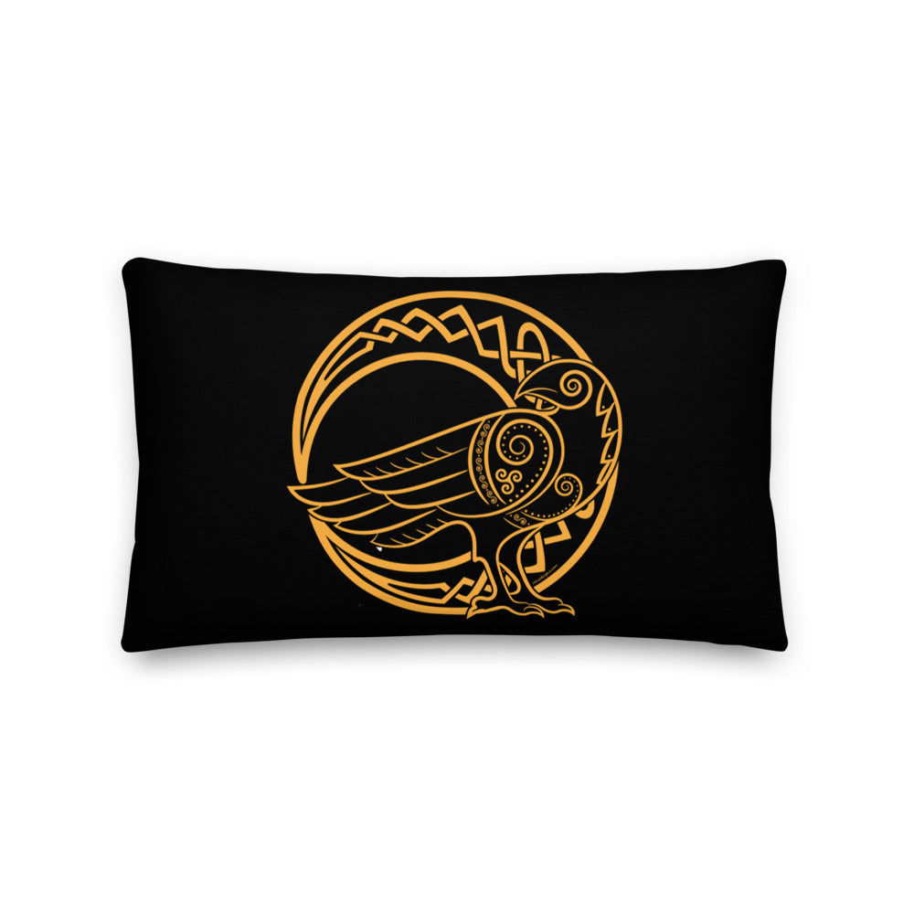 Premium Stuffed Pillow - Odin's Raven on a Crescent Moon