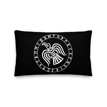 Premium Black Pillow - Odin's Crow Flying North NW