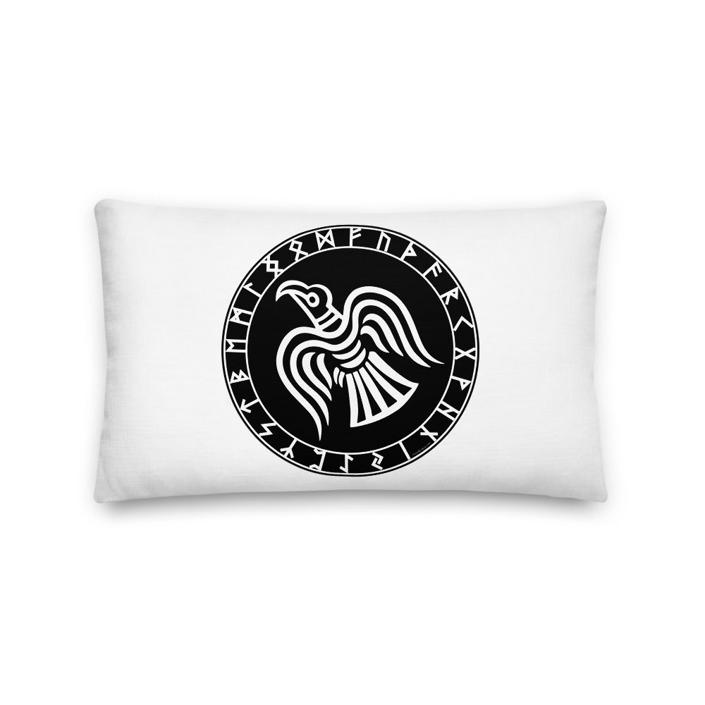Premium White Pillow - Odin's Crow Flying North NW