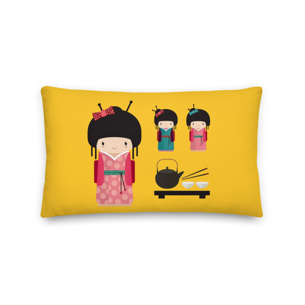 Premium Stuffed Pillow - Kokeshi Dolls Tea Time
