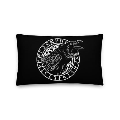 Premium Stuffed Pillow - Cawing Crow in a Runic Circle
