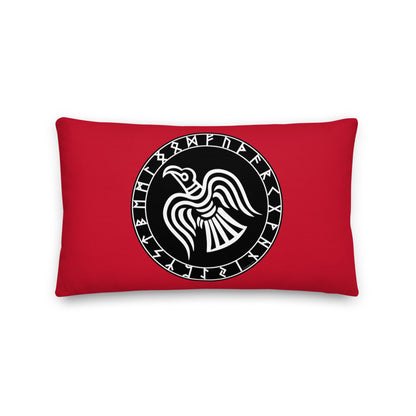 Premium Red Pillow - Odin's Crow Flying North NW
