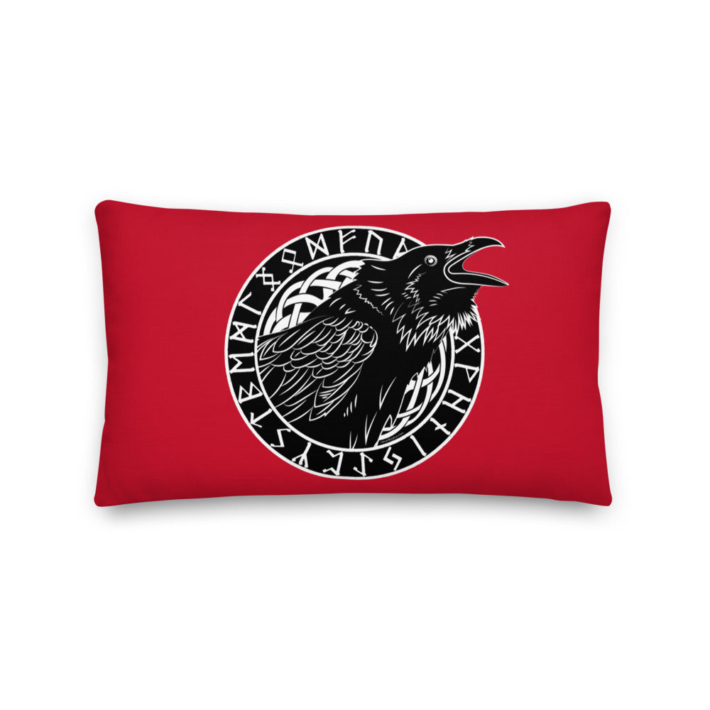 Premium Red Pillow - Cawing Crow in a Runic Circle