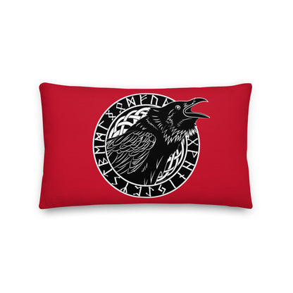Premium Red Pillow - Cawing Crow in a Runic Circle