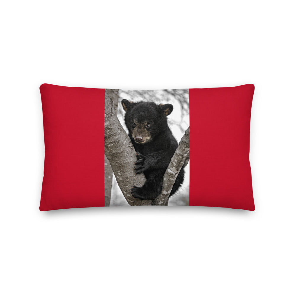 Premium Red Stuffed Pillow - Baby Black Bear in a Tree