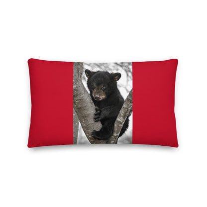 Premium Red Stuffed Pillow - Baby Black Bear in a Tree