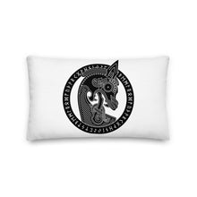 Load image into Gallery viewer, Premium White Stuffed Pillow - Viking Warship Dragon Head in Runic Circle
