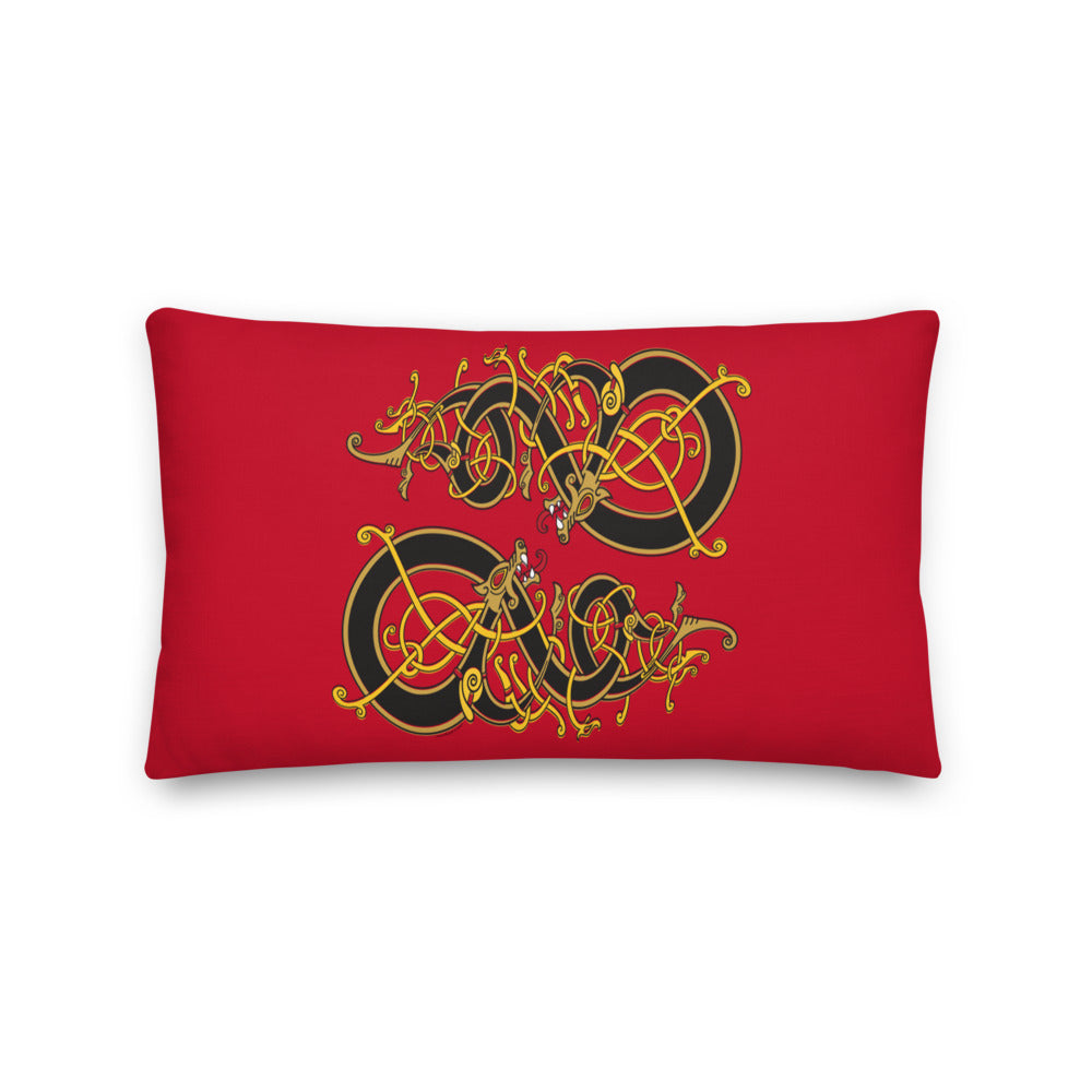Premium Red Pillow - Viking Dragon Tangled in Celtic Knots