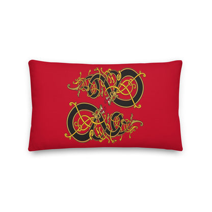 Premium Red Pillow - Viking Dragon Tangled in Celtic Knots