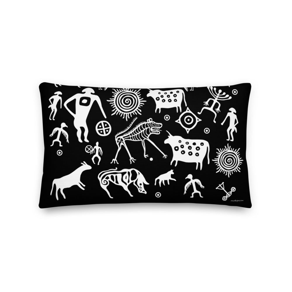 Premium Black Stuffed Pillow - Petroglyphs #2