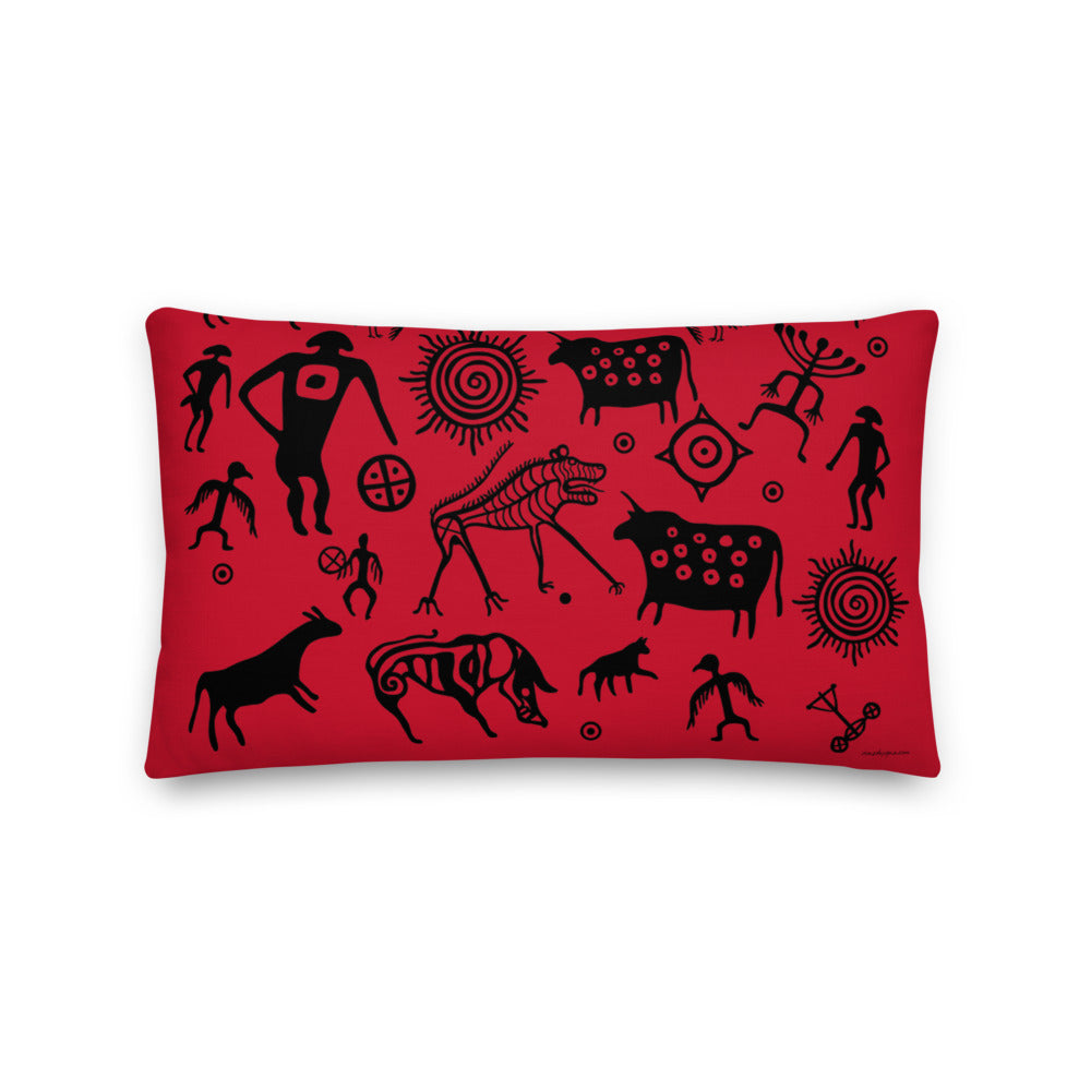 Premium Red Stuffed Pillow - Petroglyphs #2