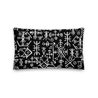 Premium Stuffed Pillow - Runic Magic Hand Viking Symbols