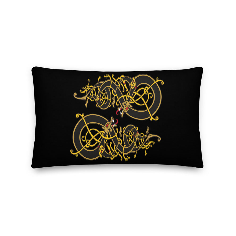 Premium Black Pillow - Viking Dragon Tangled in Celtic Knots