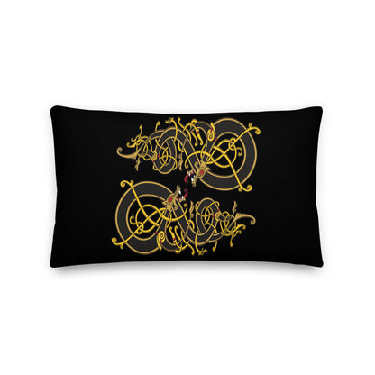 Premium Black Pillow - Viking Dragon Tangled in Celtic Knots