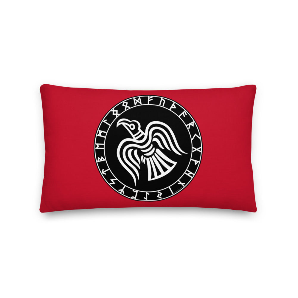 Premium Red Pillow - Odin's Crow Flying North NW
