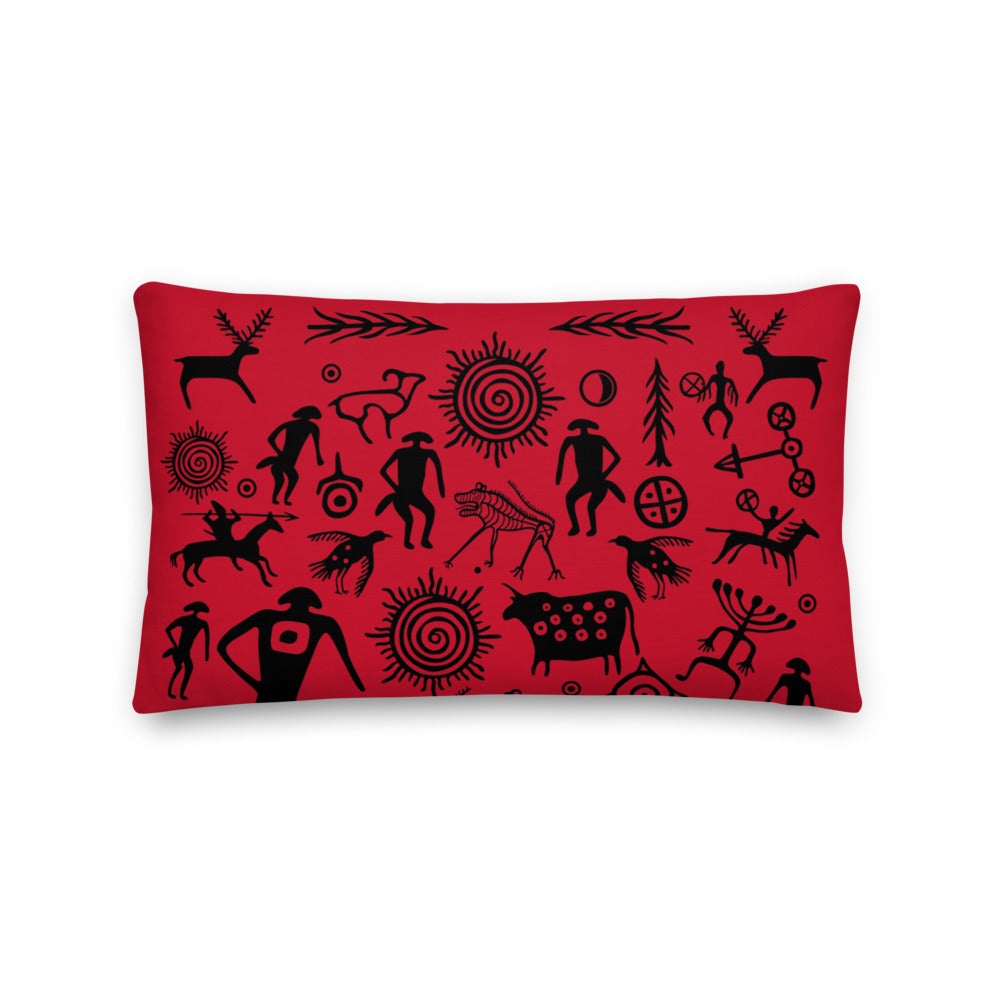 Premium Red Stuffed Pillow - Petroglyphs #2