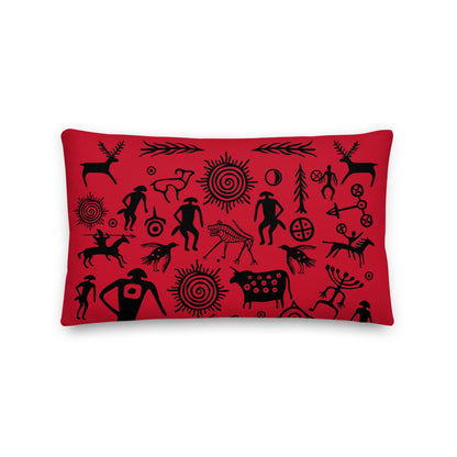 Premium Red Stuffed Pillow - Petroglyphs #2