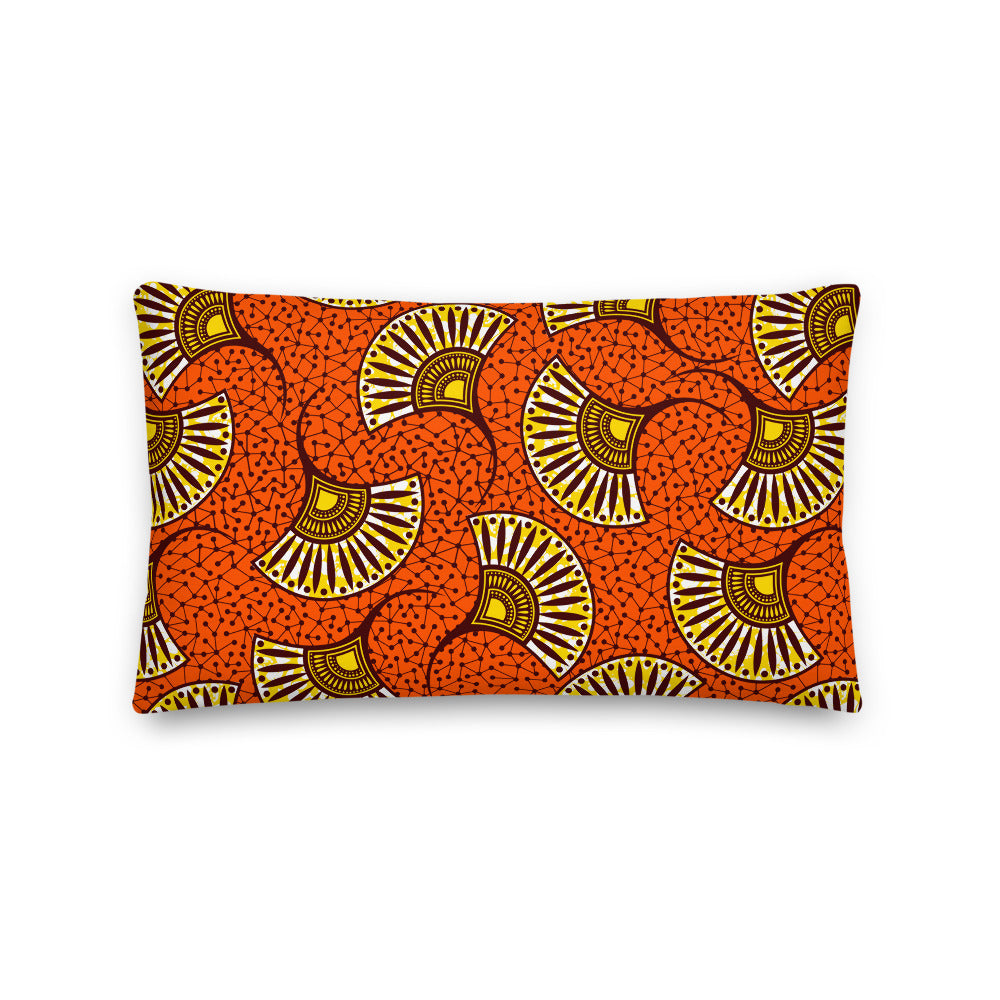 Premium Stuffed Pillow - African Fans in Yellow & Orange