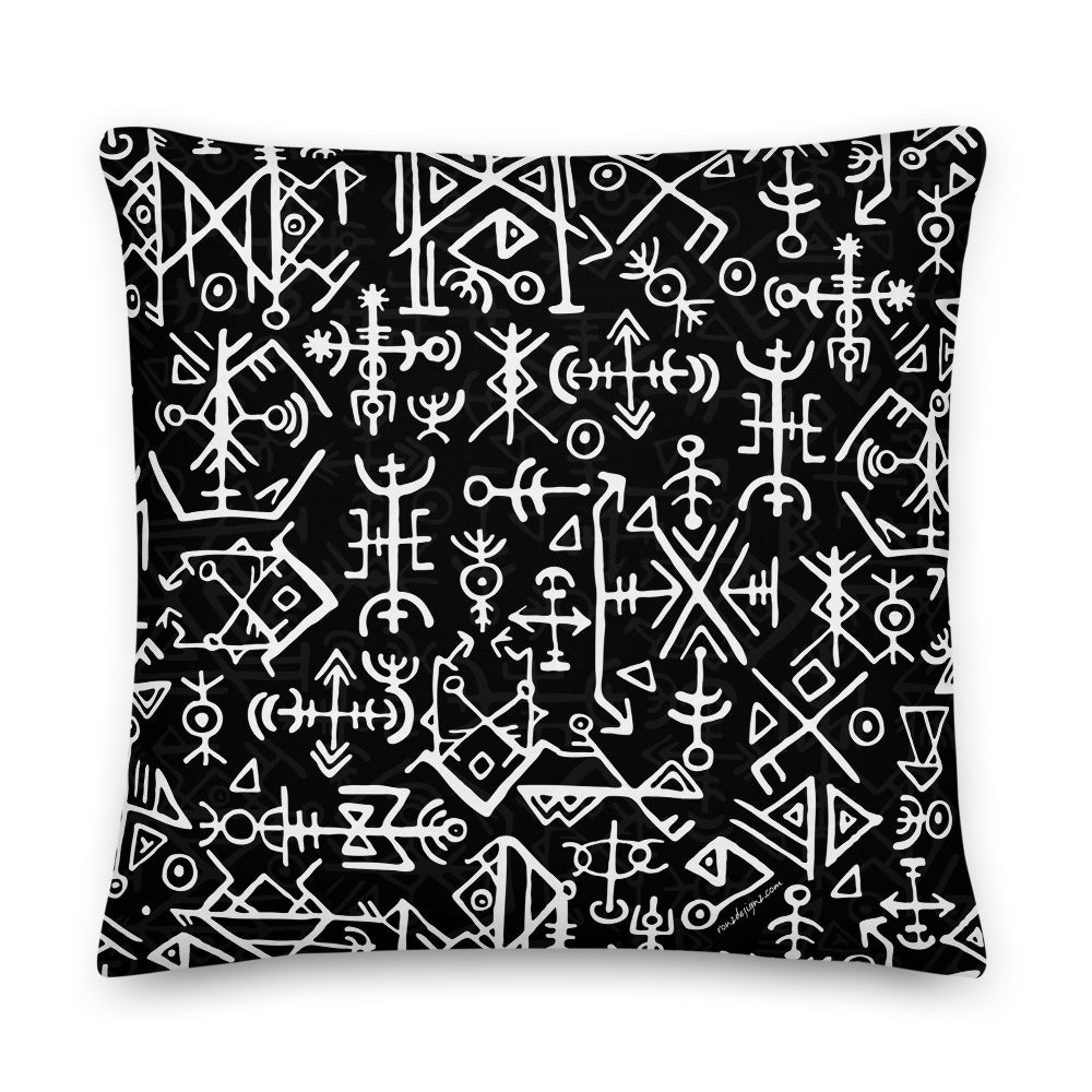 Premium Stuffed Pillow - Runic Magic Hand Viking Symbols