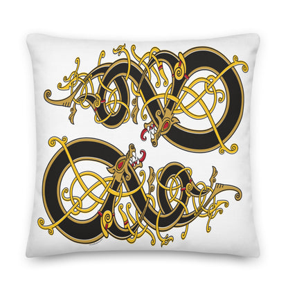 Premium White Pillow - Viking Dragon Tangled in Celtic Knots