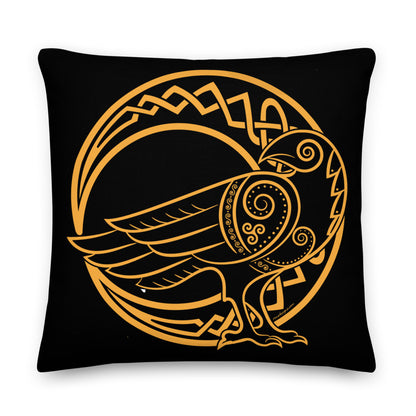 Premium Stuffed Pillow - Odin's Raven on a Crescent Moon