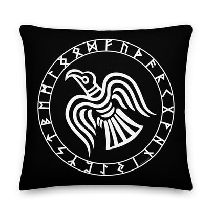Premium Black Pillow - Odin's Crow Flying North NW