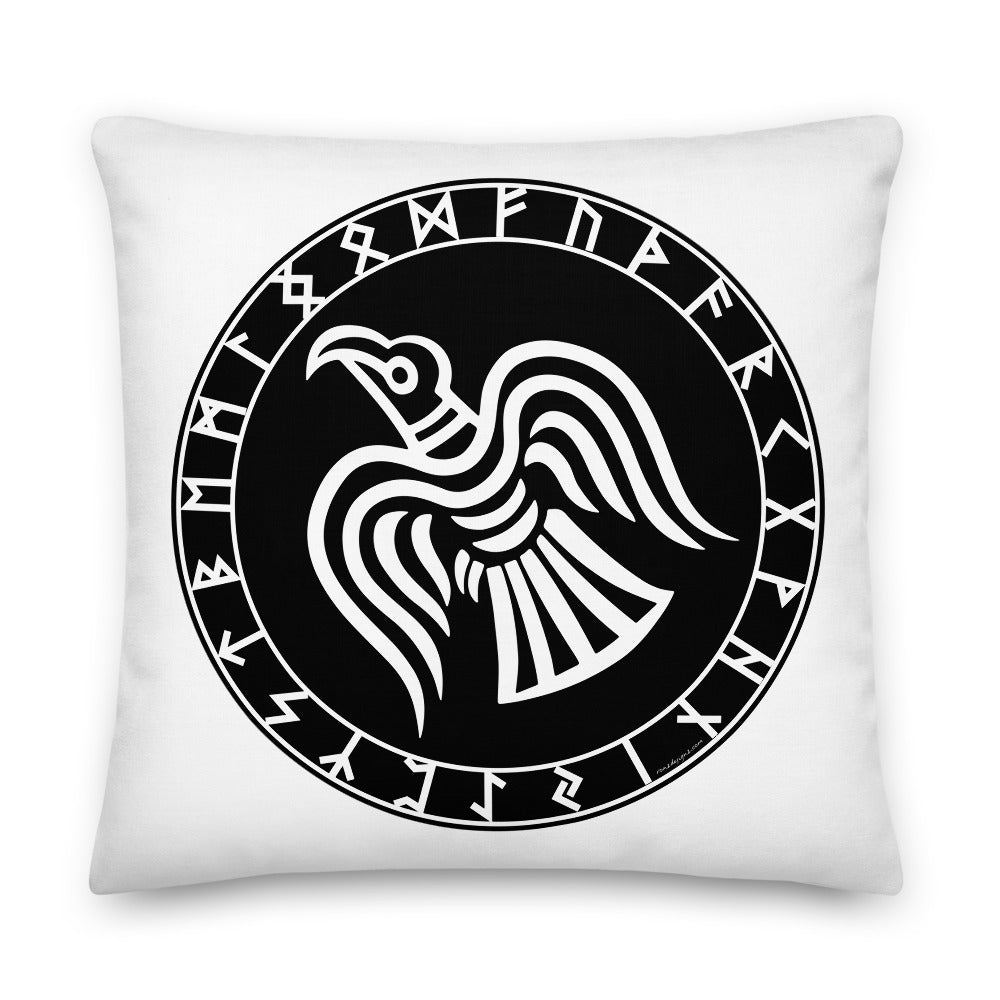 Premium White Pillow - Odin's Crow Flying North NW