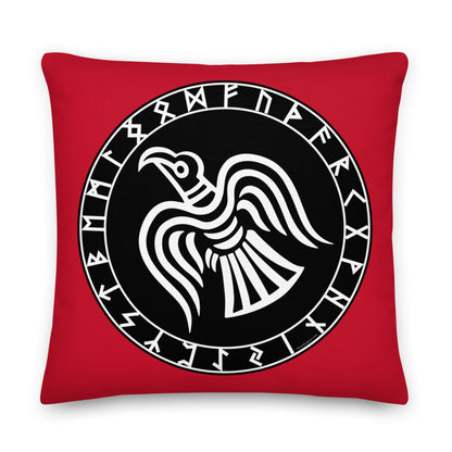Premium Red Pillow - Odin's Crow Flying North NW