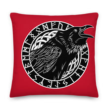 Load image into Gallery viewer, Premium Red Pillow - Cawing Crow in a Runic Circle
