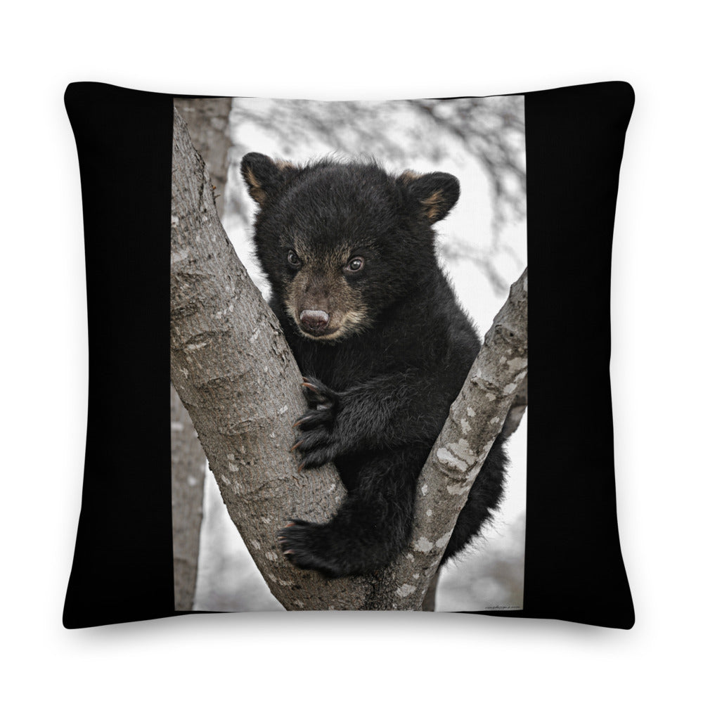 Premium Black Stuffed Pillow - Baby Black Bear in a Tree