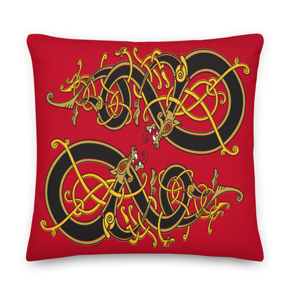 Premium Red Pillow - Viking Dragon Tangled in Celtic Knots