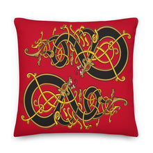 Load image into Gallery viewer, Premium Red Pillow - Viking Dragon Tangled in Celtic Knots
