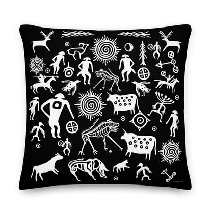 Premium Black Stuffed Pillow - Petroglyphs #2