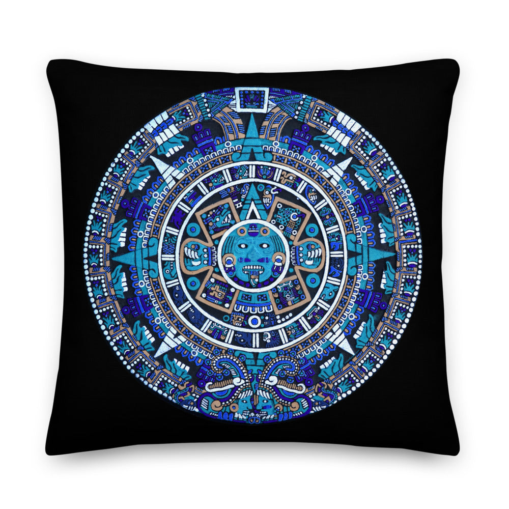 Premium Stuffed Pillow - Mayan Calendar in Blue