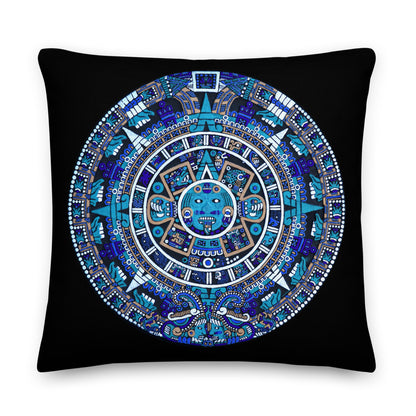 Premium Stuffed Pillow - Mayan Calendar in Blue