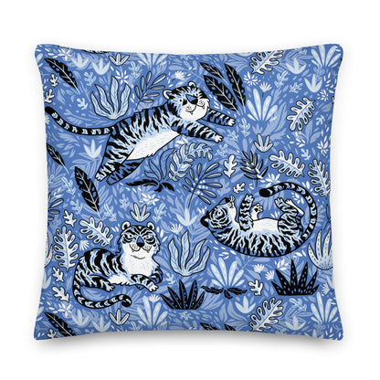 Premium Stuffed Pillow - Cavorting Blue Tigers