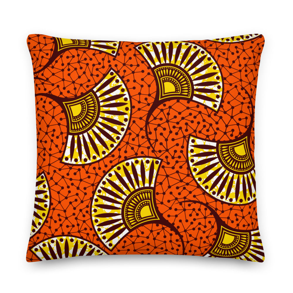 Premium Stuffed Pillow - African Fans in Yellow & Orange