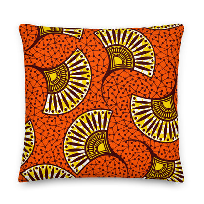 Premium Stuffed Pillow - African Fans in Yellow & Orange